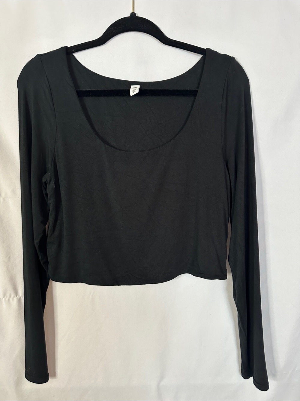 BP | Black Long Sleeve Scoop Neck Crop Top, Size XL